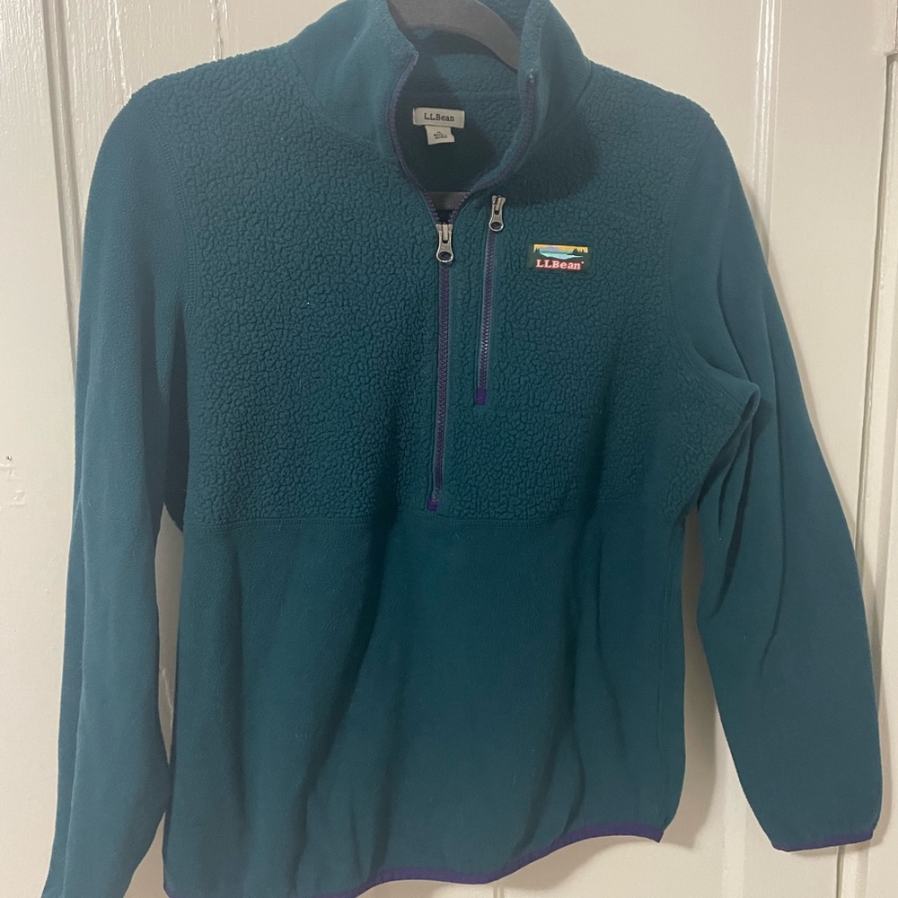 LL Bean Dark Teal and Royal Purple Quarter Zip Fleece